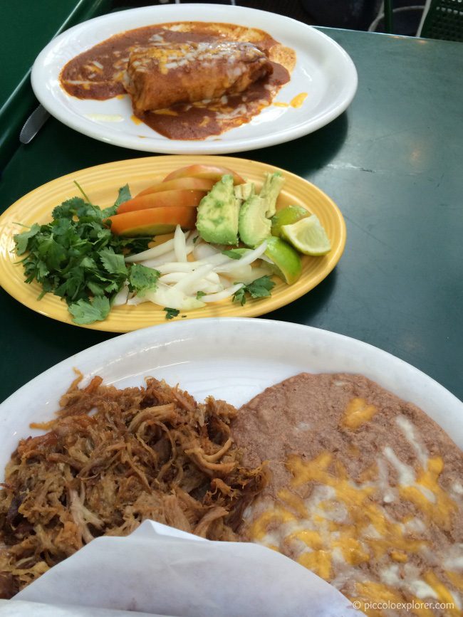 Pork carnitas and tamale at Old Town Mexican Cafe