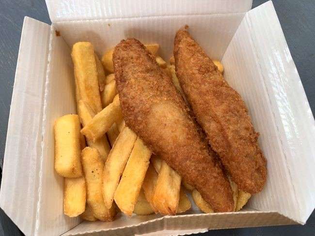 Fish goujons and chips at Hobbledown