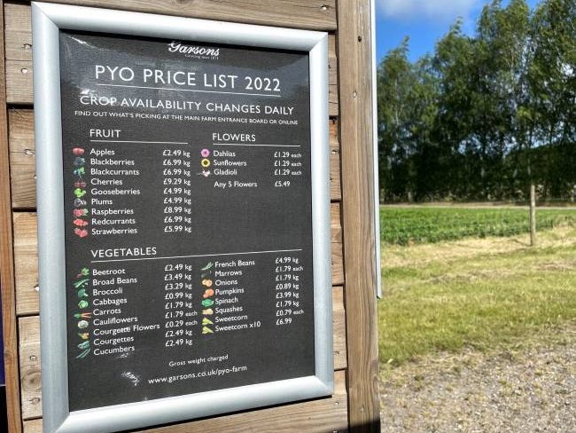 Garsons Surrey PYO Farm Prices